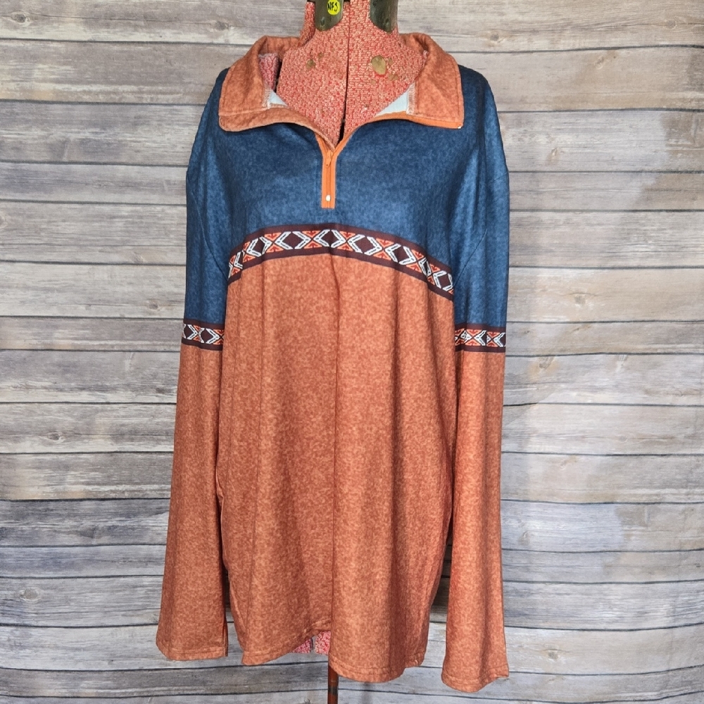 Men's V-Neck Sweater in Blue and Orange
